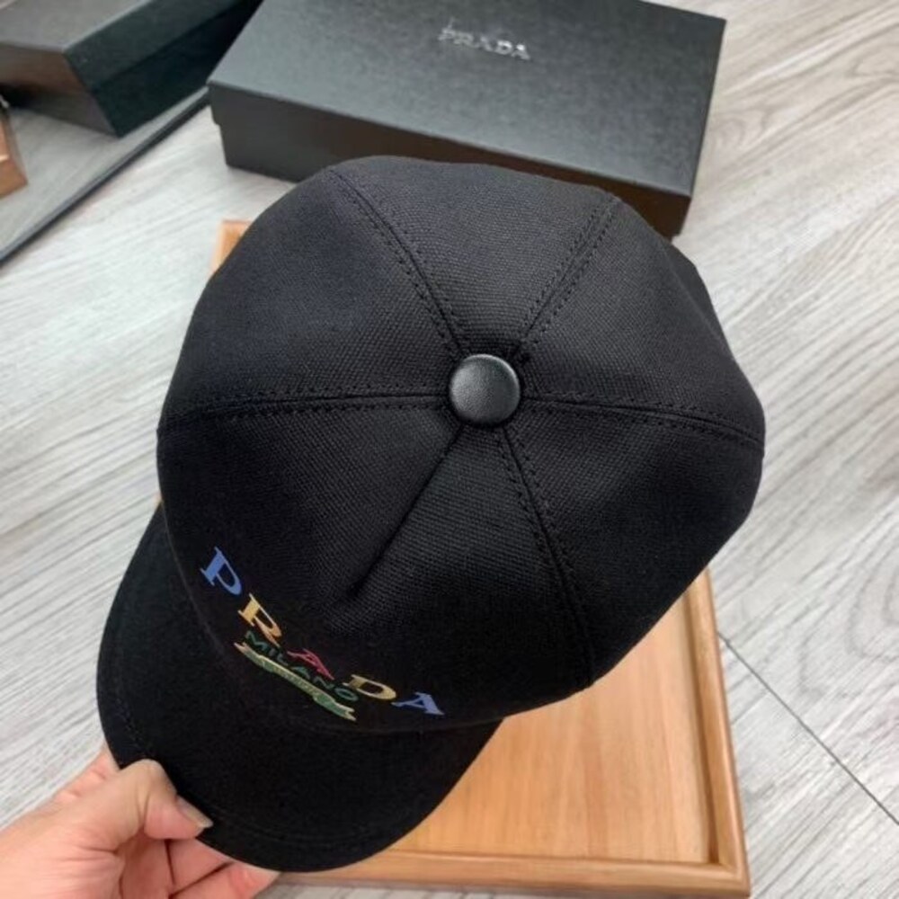 Prada Multicolor Logo Cotton Baseball Cap Black - Picture 4 of 4